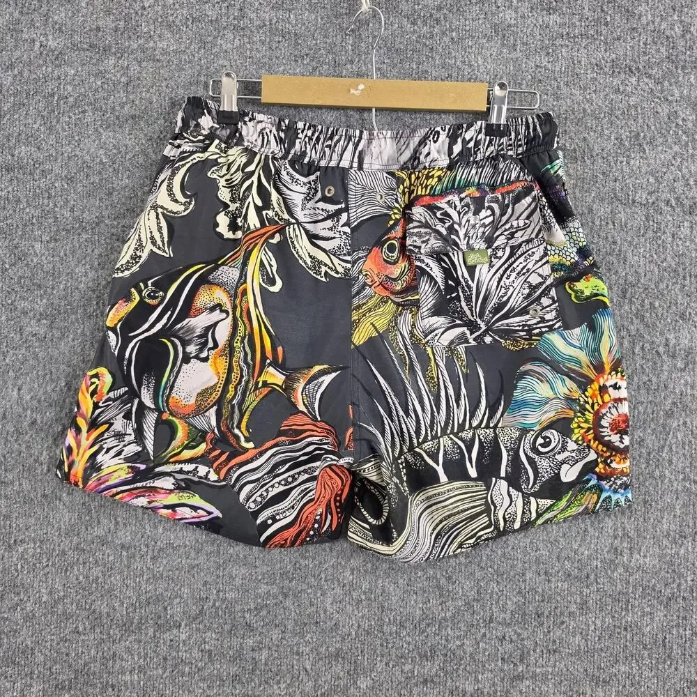 Agua Bendita Swim Trunks Men 36 Tropical Fish Print Mesh Lined Multi Beach Pool